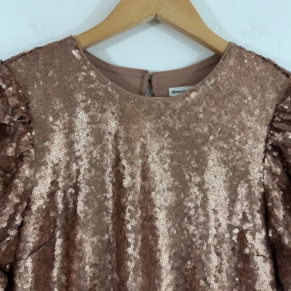 Abercrombie & Fitch Sequin Puff Sleeve Top Small Rose Gold Holiday Party Glam